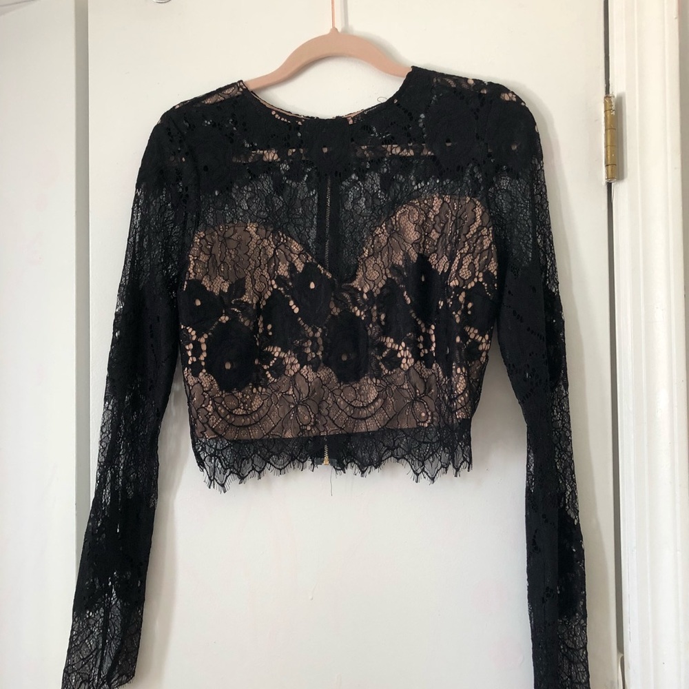 Black lace crop top